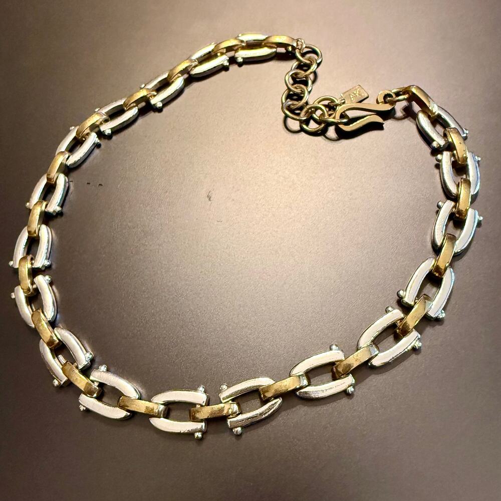 Vintage Anne Klein Two-tone Link Chain Collar Necklace